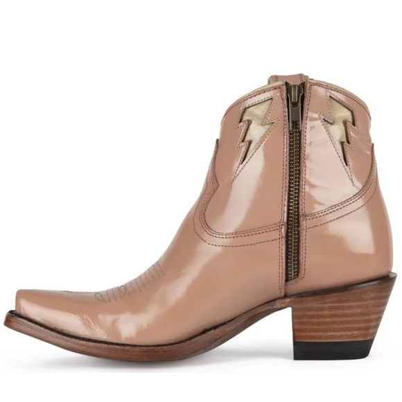 ALLENS BOOTS | 37 / 7 | Athena Lightening Bolt Patent Leather Pointed Toe Boots - Picture 1 of 14